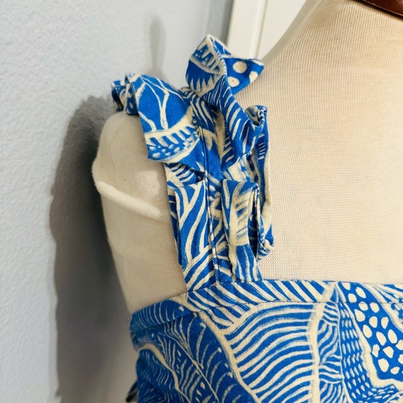 Ybara Women Blue and White Patterned Hawaiian Adjustable Back Bow Top Fits M-XL - Picture 2 of 11